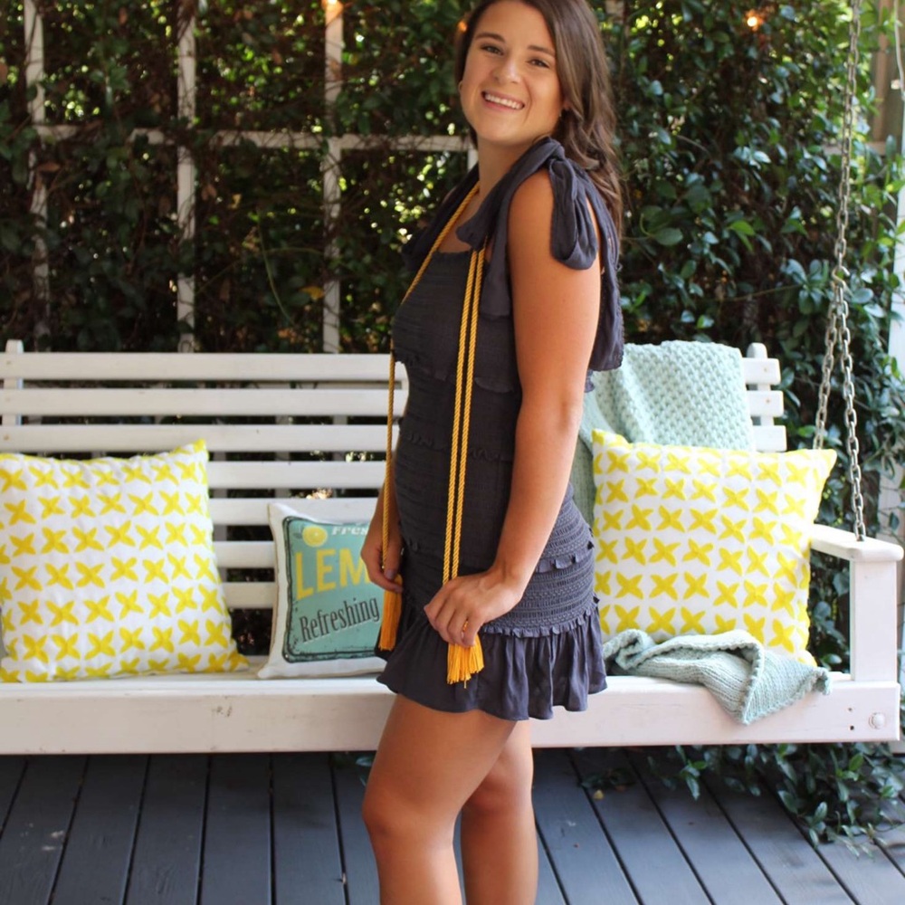 Charcoal Gray Ruffle Mini Dress